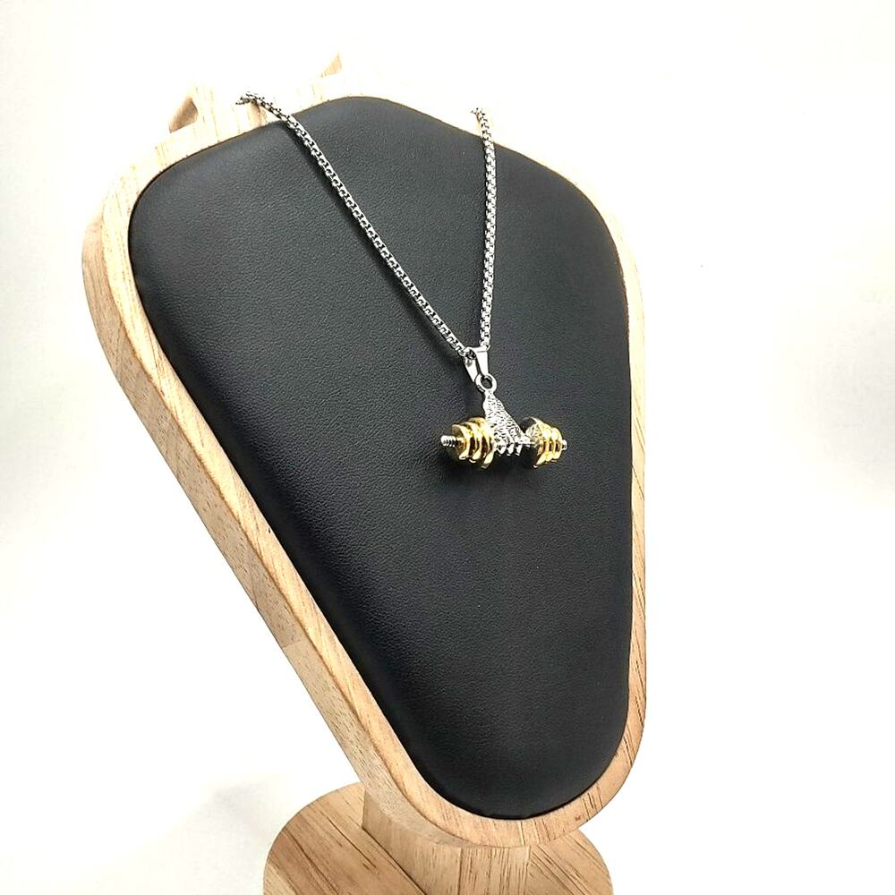 Stainless Steel Golden Weightlifting Necklace Dumbbell Valentine's Birthday Gift